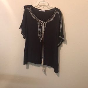 Grey tie top off the shoulder blouse